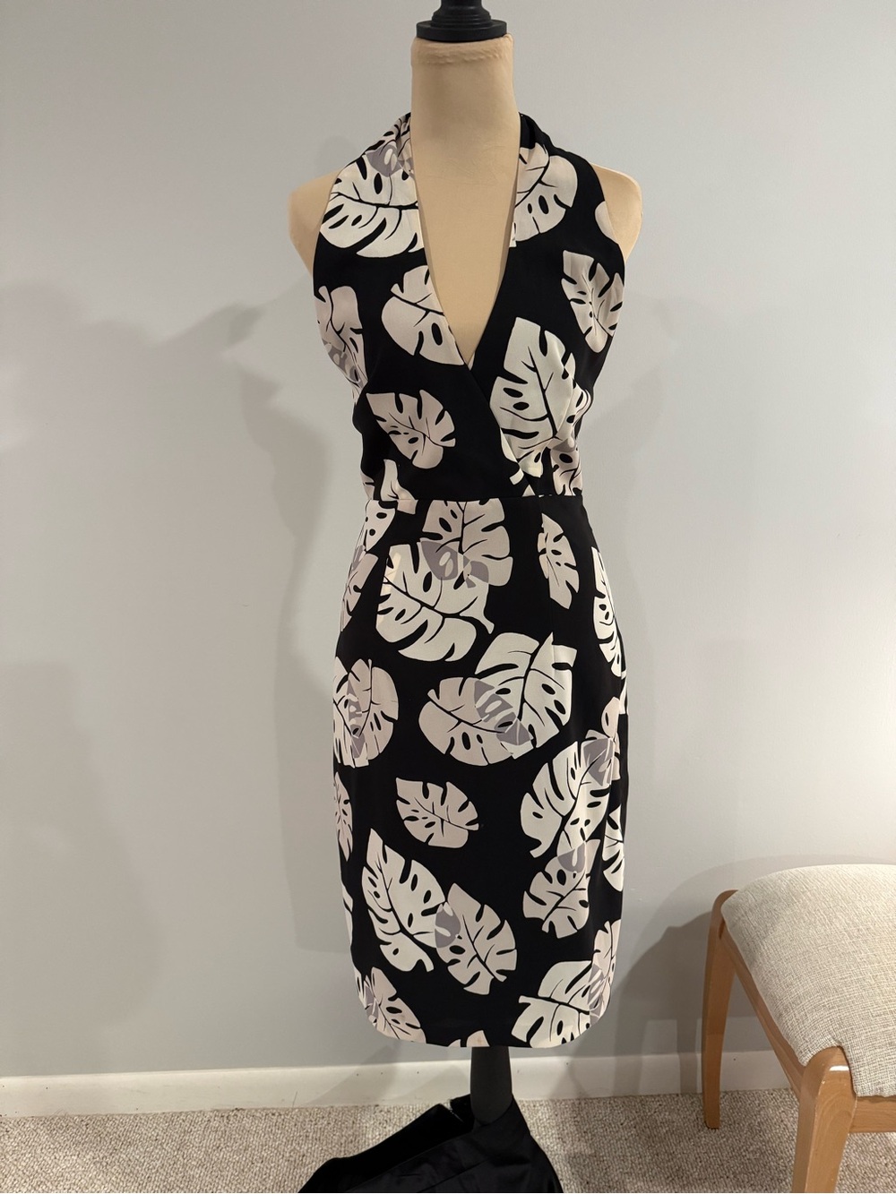 Express Black One-Shoulder Leaf-Print Dress